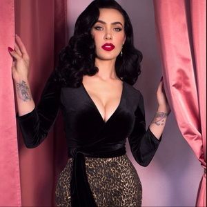 Vixen by Micheline Pitt Black Velvet Wrap Top